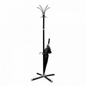 Вешалка-стойка "Классикс-ТМ3", 1,86 м, крестовина 70х70 см, 5 крючков + место для зонтов, металл, черная, Классик-ТМ3,чер