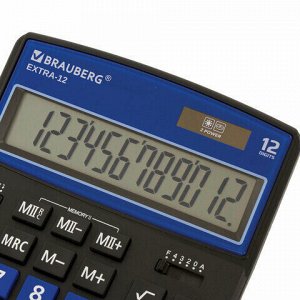 Калькулятор настольный BRAUBERG EXTRA-12-BKBU (206x155 мм), 12 разрядов, двойное питание, ЧЕРНО-СИНИЙ, 250472