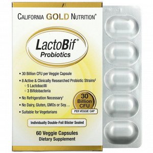 California Gold Nutrition, LactoBif, пробиотики, 30 млрд КОЕ, 60 вегетарианских капсул