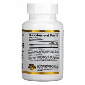 California Gold Nutrition, AjiPure, L-аргинин, 500 мг, 60 растительных капсул