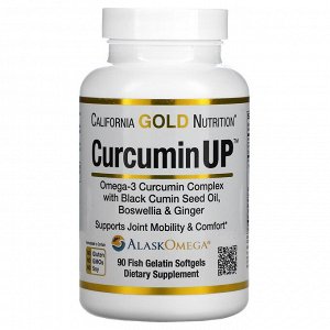 California Gold Nutrition, Curcumin UP, комплекс куркумина и омеги-3, поддержка подвижности и комфорт суставов, 90 капсул из рыбьего желатина