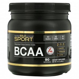 California Gold Nutrition, Порошок BCAA, AjiPure®, аминокислоты с разветвленными цепями, 454 г (16 унций)