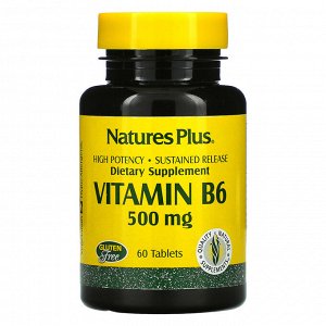 Nature's Plus, Vitamin B6, 500 mg, 60 Tablets