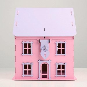 Кашпо деревянное 24,5х24х28,5 см "Дом", розовый-сиреневый