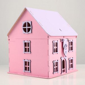 Кашпо деревянное 24,5х24х28,5 см "Дом", розовый-сиреневый