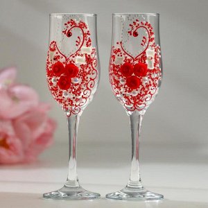 Набор свадебных бокалов "Шик", с розочками, красный