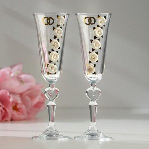 Набор свадебных бокалов "Розы", с лепниной и кольцами