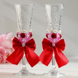 Набор свадебных бокалов "Бантик", розовый
