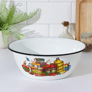 Миска эмалированная, 4 л, деколь МИКС, цвет белый
