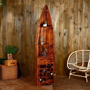 Подставка под бутылки "Лодка" 193х50х30 см, дерево албезия, коричневый