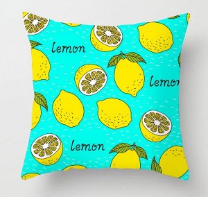 Наволочка на подушку, принт "Лимон", цвет голубой