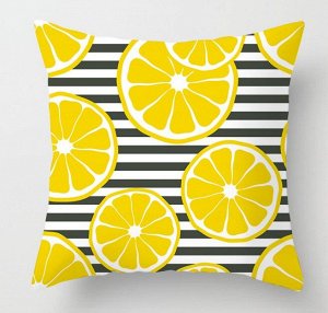 Наволочка на подушку, в полоску, принт "Лимон", цвет белый/черный/желтый