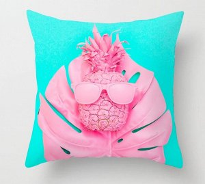 Наволочка на подушку, принт "Ананас в очках", цвет бирюзовый/розовый