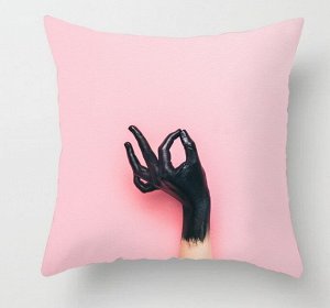 Наволочка на подушку, принт "Жест рукой", цвет светло-розовый
