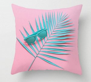Наволочка на подушку, принт "Лист и очки", цвет светло-розовый