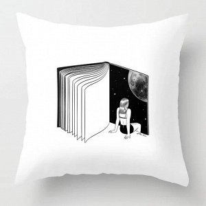 Наволочка на подушку, принт "Девушка и книга", цвет белый