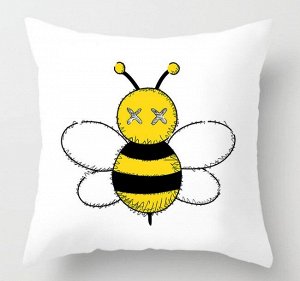Наволочка на подушку,принт "Пчела", цвет белый