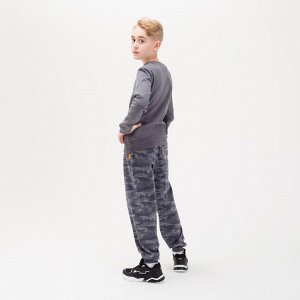 Брюки для мальчика, цвет серый/камуфляж, рост 146-152 см (42)
