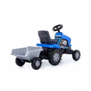 Каталка-трактор с педалями "Turbo" (синяя) с полуприцепом