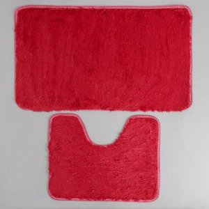 Набор ковриков для ванны и туалета Доляна «Мягкий», 2 шт: 40x50, 50x80 см, цвет бордовый