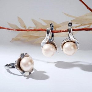 Гарнитур посеребрение 2 предмета: серьги, кольцо, кувшинка "Майорка", 20 размер