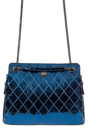 Стёганая лаковая сумка из натуральной кожи, цвет синий металлик