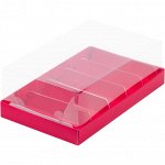 Коробка для эклеров и нарезных пирожных с прозрачной крышкой и вкладышами Красная 22х13,5х7 см
