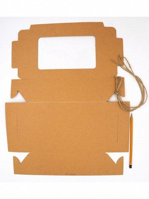 Коробка складная 23,5 х16 х7 см с окном и шнуром крафт HS-10-4