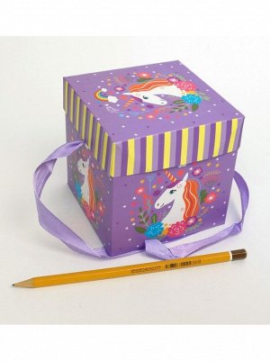 Коробка складная 10 х10 х10 см Единорог голова на фиолетовом YXL-5031S-3