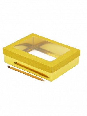 Коробка складная с окном 23,5 х 17,5 х 6 см цвет золото 2 части HS-19-26