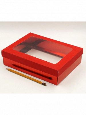 Коробка складная с окном 23,5 х 17,5 х 6 см цвет красный 2 части HS-19-27, HS-19-26, HS-19-28
