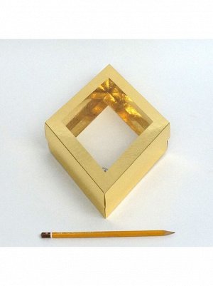 Коробка складная с окном 28,5 х 18 х 5,5 см цвет золото 2 части