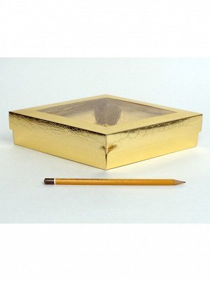 Коробка складная 28,5 х18 х5,5 см с окном цвет золото 2 части