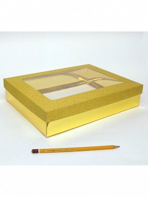 Коробка складная с окном 29,5 х 22 х 6 см цвет золото 2 части HS-19-29