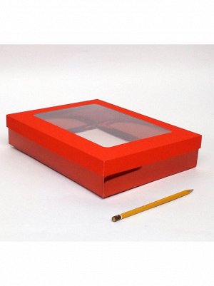 Коробка складная с окном 29,5 х 22 х 6 см цвет красный 2 части