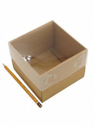 Коробка складная 13 х 13 х 10 см крафт прозрачная крышка 2 части HS-5-9