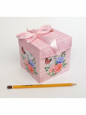 Коробка складная 10 х10 х10 см Цветы с бабочками YXL-5022S