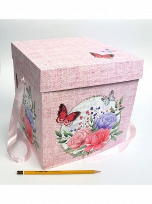 Коробка складная 22 х22 х22 см Цветы с бабочками YXL-5022L