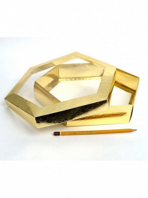 Коробка складная 28,5 х5,5 см с окном шестиугольная цвет золото 2 части