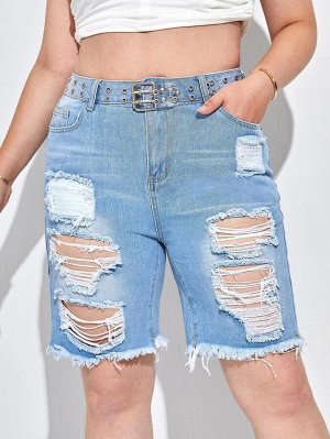 Рваные джинсовые шорты с необработанным краем без пояса размера плюс