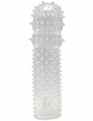 Прозрачная пупырчатая насадка на фаллос с язычком - 12,5 см.