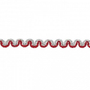 Тесьма красно-серебряная «Волна», ширина 0,8 см, в упаковке 25 м