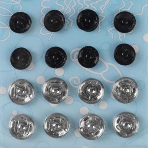Кнопки пришивные, d = 7, 10, 12 мм, 40 шт, цвет серебряный/чёрный