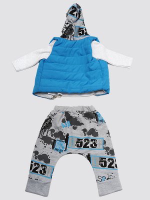 Комплект для мальчика: кофточка, штанишки и жилет болоньевый на синтепоне