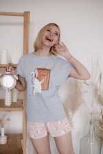 Женская пижама ЖП 022 (серый+принт заяц)