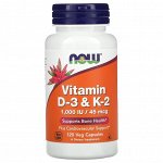 Now Foods, Vitamin D-3 &amp; K-2, 120 Veg Capsules