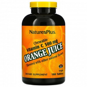 Nature's Plus, Апельсиновый сок, жевательный витамин C, 500 мг, 180 таблеток