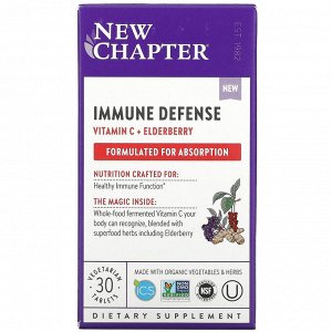 New Chapter, Immune Defense, витамин C и бузина, 30 вегетарианских таблеток