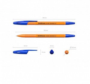 Ручка шариковая Erich Krause R-301 Orange Stick, узел 0.7 мм, чернила синие, длина линии письма 2000 метров, штрихкод на ручке