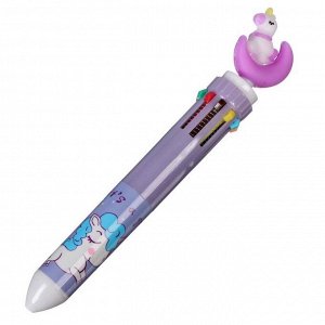 Ручка шариковая автоматическая 10-ти цветная, стержень 0,7мм МИКС Единорог на луне